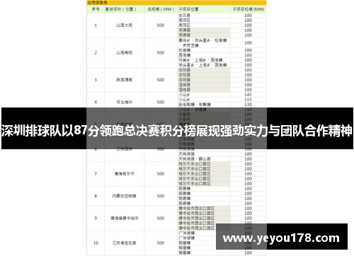 深圳排球队以87分领跑总决赛积分榜展现强劲实力与团队合作精神